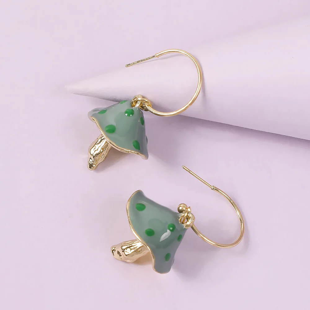 Cute Earrings For Women Korean Mushroom Dangle Earrings Trendy Enamel Pink Purple Green Accessories For Gifts Statement Jewelry