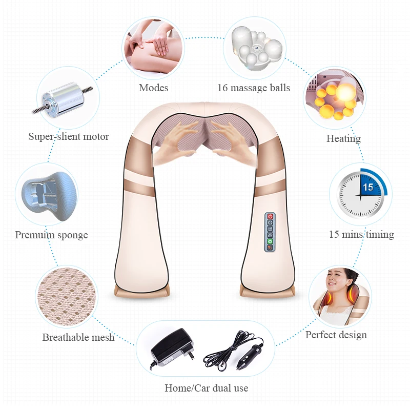 JinKaiRui – Elektryczny masażer karku Shiatsu do domu i samochodu, relaks ciała/szyi/pleców, technika uciskowa, podczerwień 4D, dbanie o zdrowie,