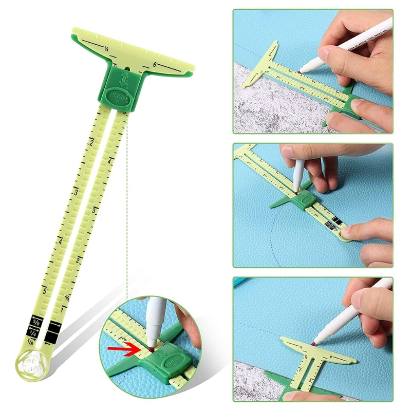 3 Pieces Sliding Gauge Measuring Sewing Tool Set Measuring Sewing Gauge 5-in-1 T-Shaped Sliding Gauge Ruler Fabric Quilt