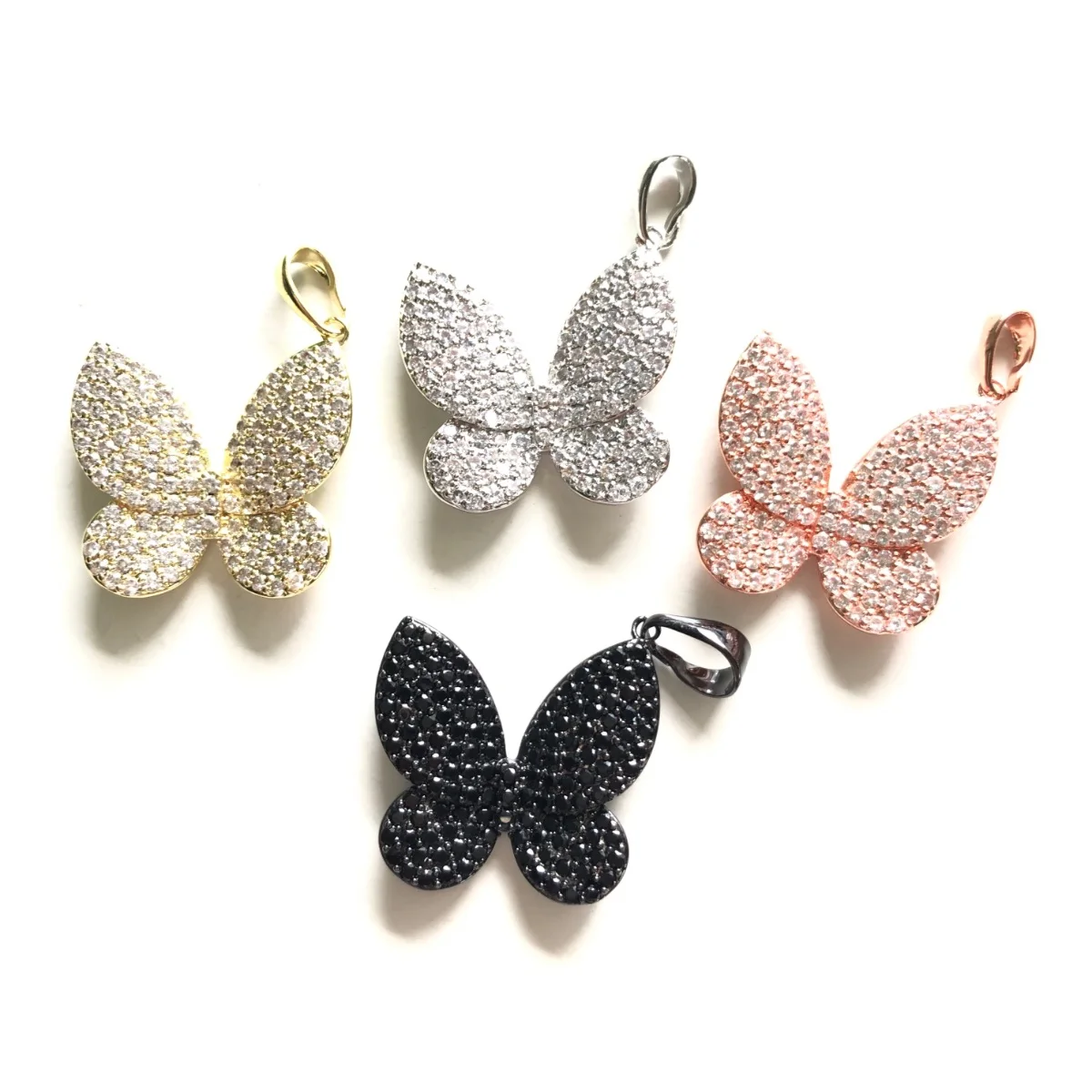 5pcs Butterfly Charms for Women Bracelet Making Bling Cubic Zirconia Pendant Necklace Clear Black Rhinestone Jewelry Accessories