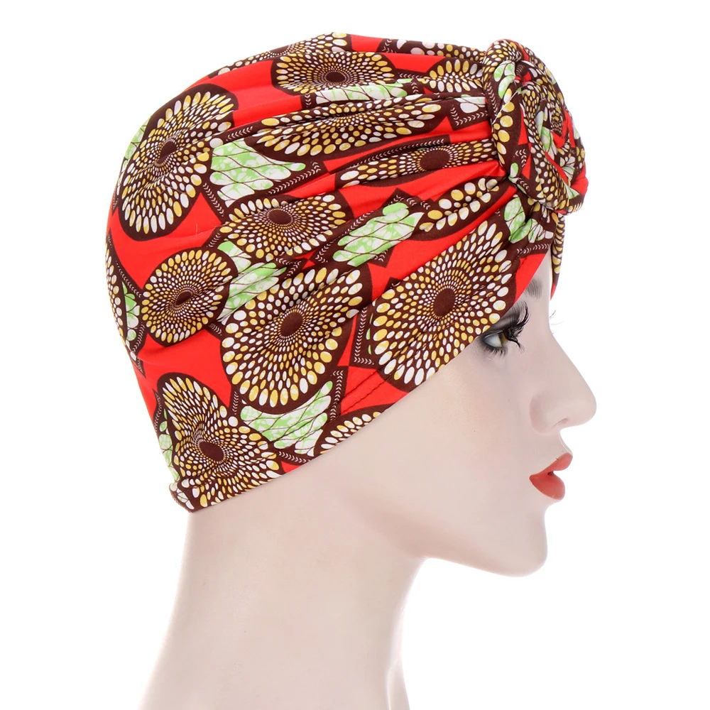 Women Tie Turban Hat Knot Turban Printed African Twist Headwrap Ladies Hair Accessories India Hat Chemo Cap Bonnet Beanies New