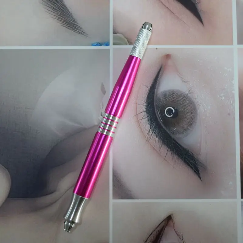 Stylo de tatouage manuel à Double Port, pour Microblading des sourcils, maquillage Permanent, 2 utilisations, aiguilles plates ou rondes