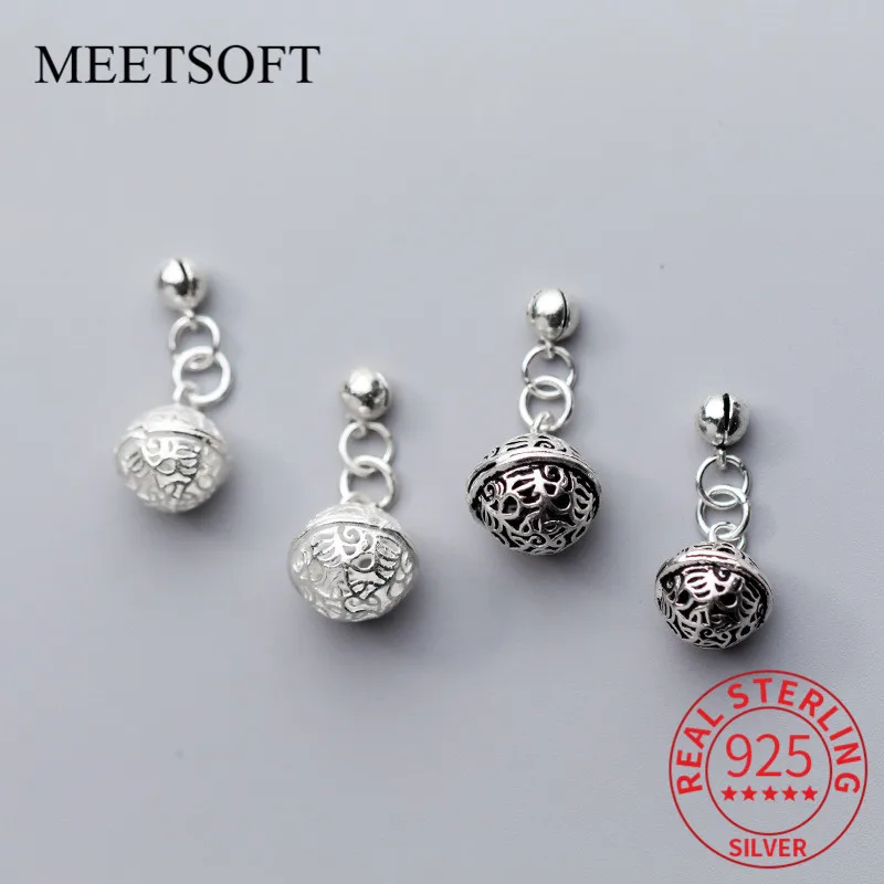 MEETSOFT Vintage 925 Sterling Silver Hollow Bells Charms Special of DIY Handmade Necklace Decoration Bracelet Accessories