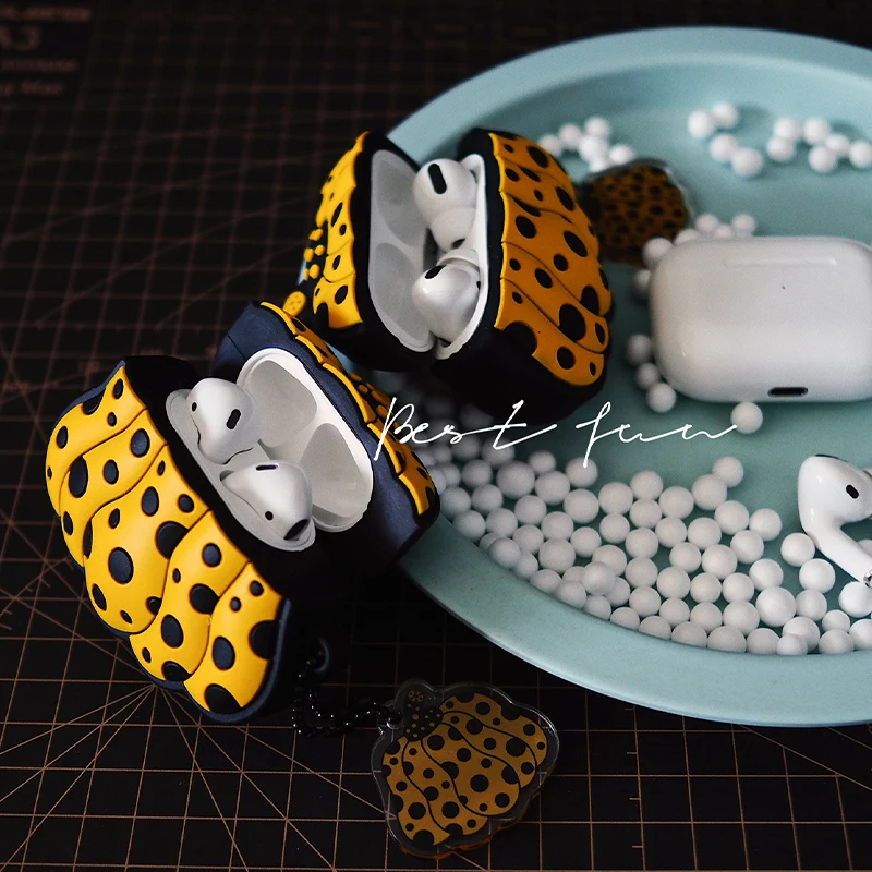 Yayoi Kusama-Apple Airpods Pro 123用ケース,3Dシリコン保護ケース