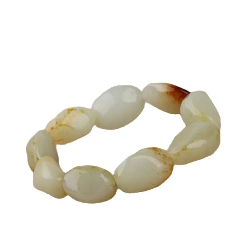 

Natural Xinjiang Hetian Jade Raw Stone Bracelet White Jade Seed Material Handstring Red Skin Seed Material Bracelet