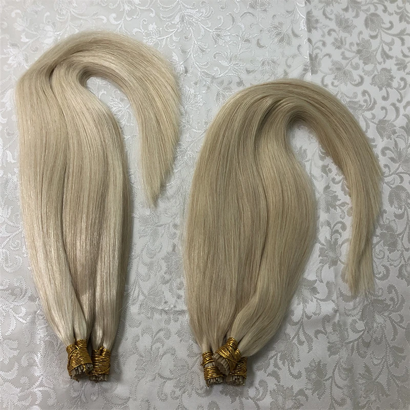 QHP-extensiones de cabello humano Remy, hecho a máquina pelo liso, queratina, Punta I, Color ombré, rosa y rojo, 50 unidades por juego