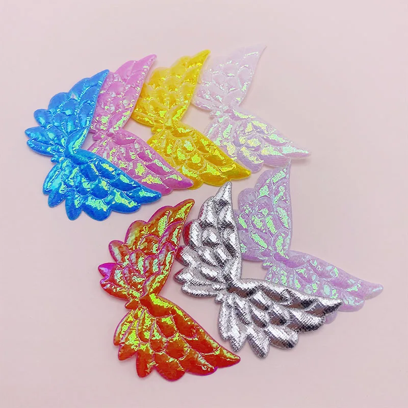 70Pcs/Lot 5*3.5CM Shiny Double Layer AB Cloth Angel Wings Applique For DIY Children Headwear Bowknot Accessories Patches