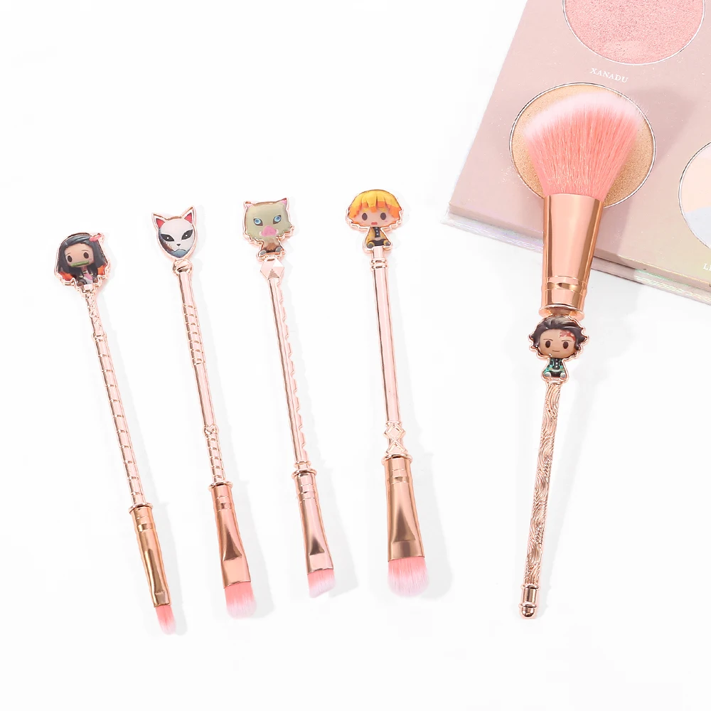 5pcs Demon Slayer Kimetsu no Yaiba Makeup Brushes Set Japan Anime Cosplay Women Makeup Tool Face Eyes Cosmeitcs Synthetic Hair