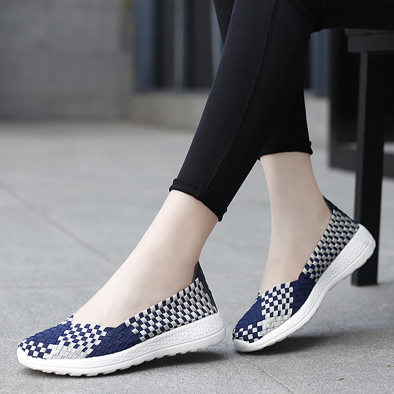 Flats Women Casual Shoes Breathable Handmade Woven Sneakers Female Loafers Comfortable Walking Shoes Lightweight Boat Footwear