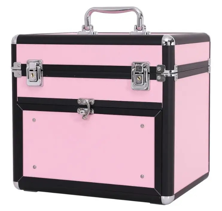 Women Metal Makeup Suitcase Makeup Cosmetic Box Organizer Aluminum Makeup Box Makeup Case Carrying Make-up Train Case  Cosmetic