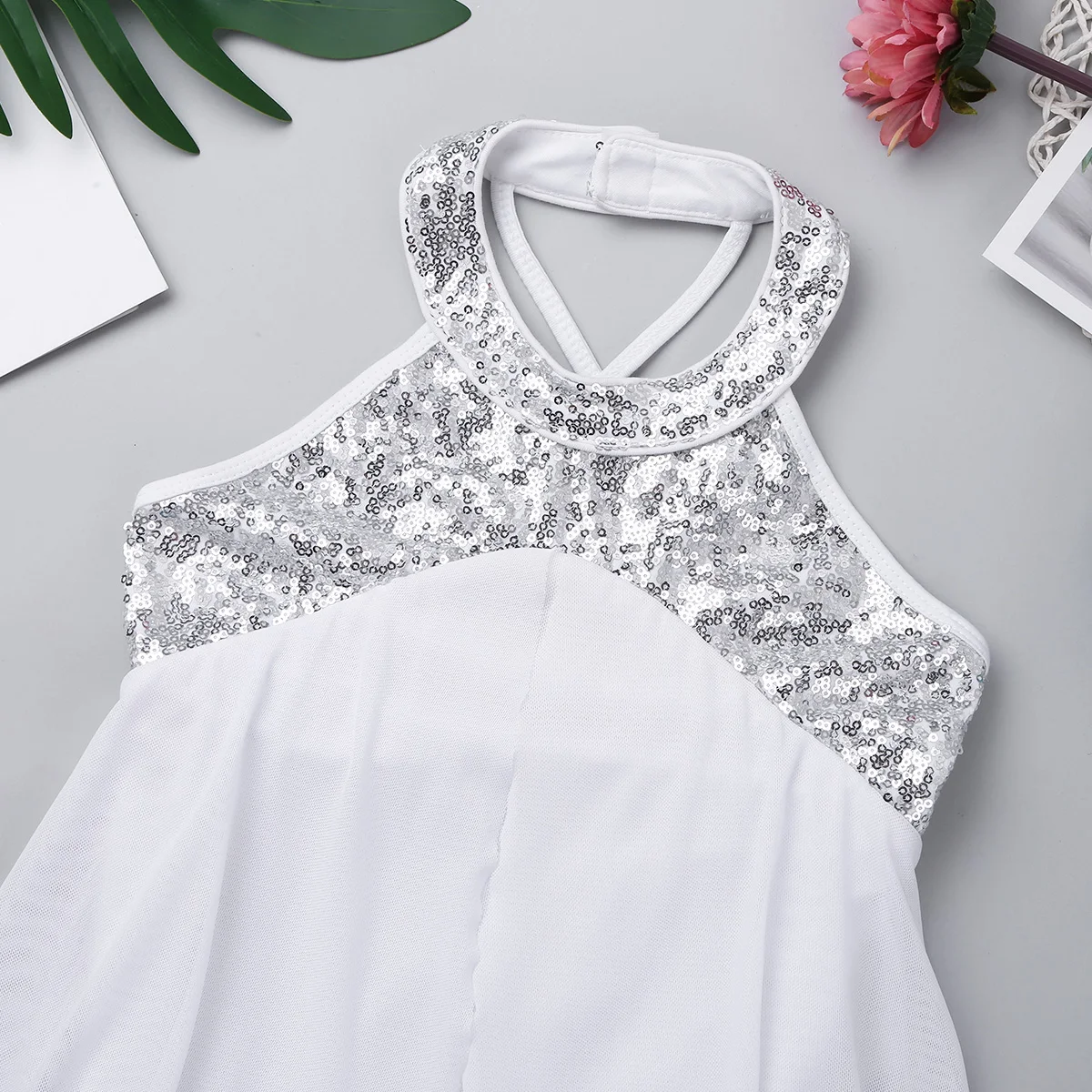 Dzieci dziewczyny balet liryczny nowoczesny współczesny sukienka do tańca towarzyskiego Halter cekiny w kratkę z powrotem Solo trykot sukienka