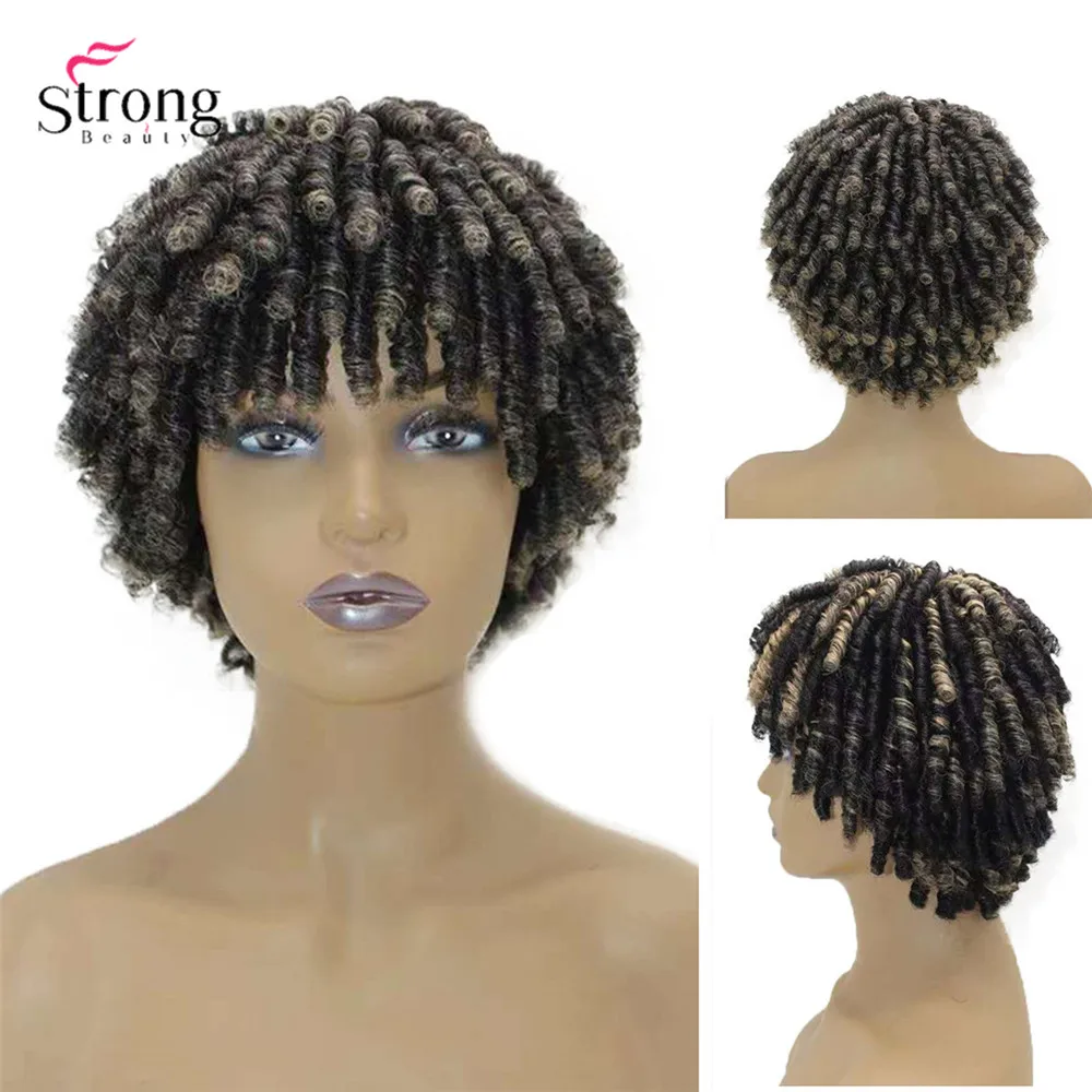 

StrongBeauty Short Afro Spiral Curly Wig for Women 50% Human Hair and 50% Synthetic Full Wig Hair