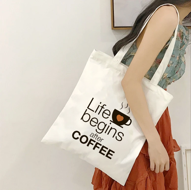 

Life Begins After Coffee Tote Bag Novelty Slogan Fun Large Capacity Ulzzang Women's Vintage Tote Casual Fashion Shoulder Bags