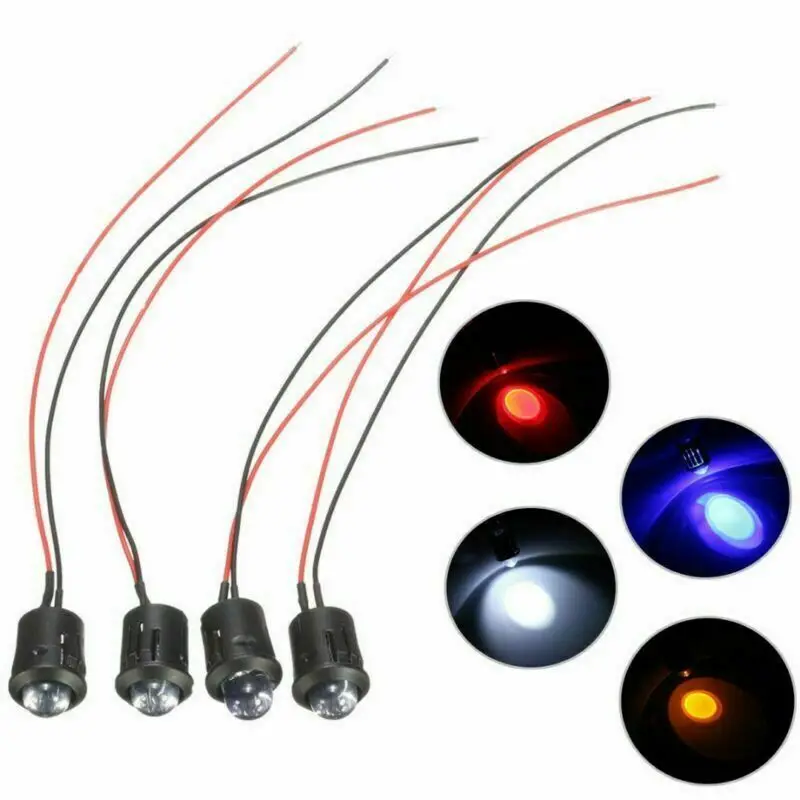 100pcs 3mm 5mm DC12V Red/Green/Blue/Pink/Orange Yellow/RGB white UV  Round Pre-Wired Water Clear LED With Plastic Holder