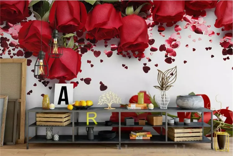 wallpaper for walls 3 d Fashion advanced big mural big red rose 3D ring TV background wall papel de parede wall paper