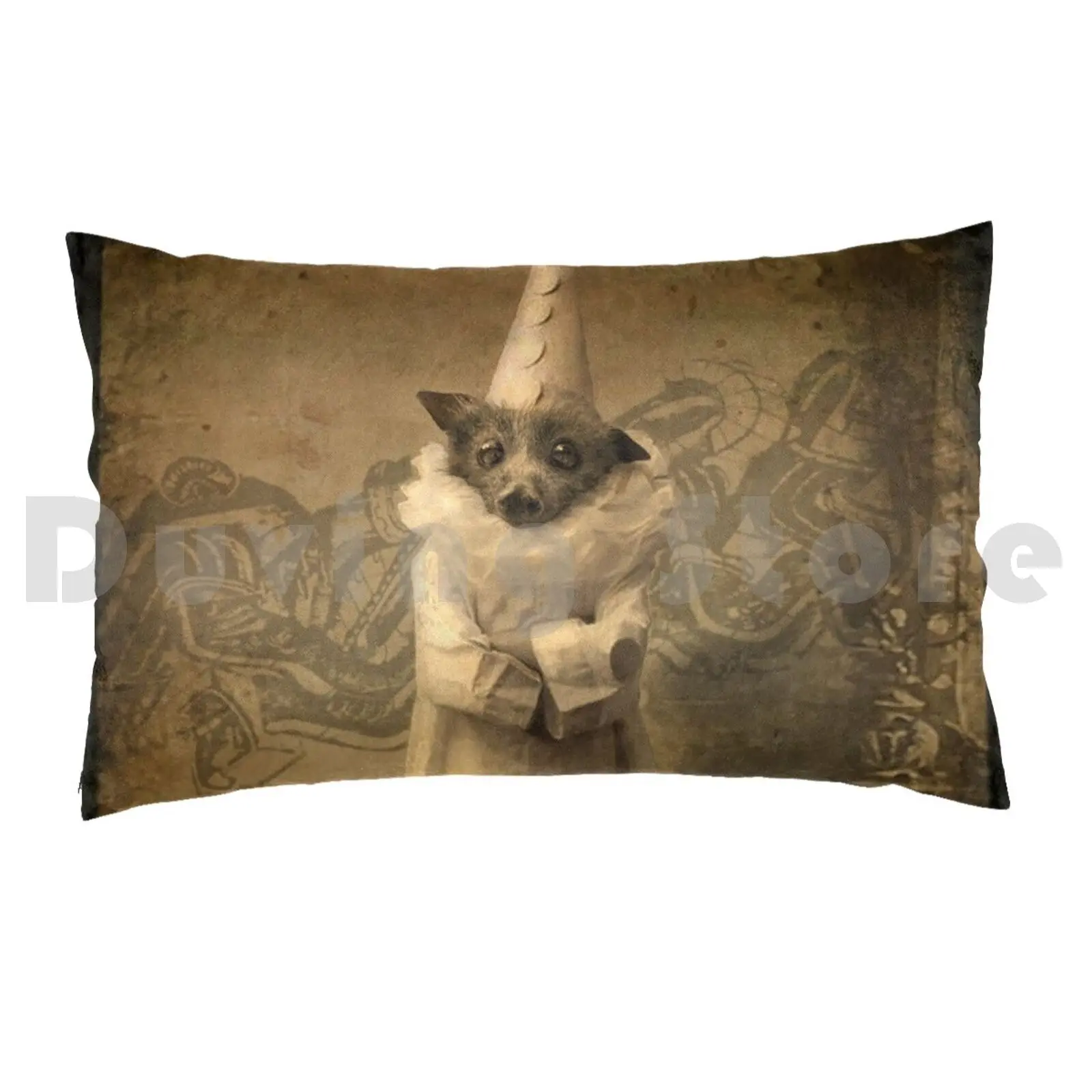 Elazarus P. Magnolia , Esquire Pillow Case DIY 50*70 Fruit Bat Bat Chiroptera Dog Clown Sepia Vintage