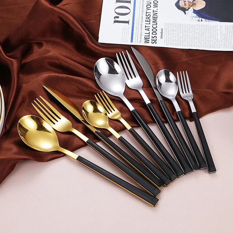 5Pcs Western Style Stainless Steel Cutlery Set Marble Pattern Steak Knife Fork Spoon Durable Tableware Home Kitchen Utensils