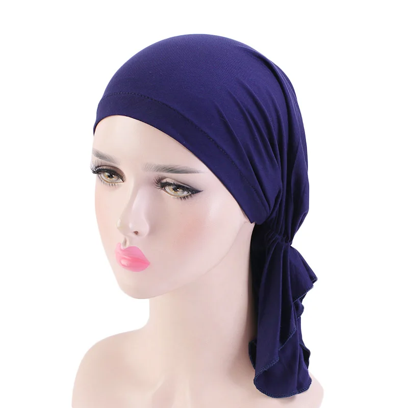 Muçulmano lenço pré-amarrado para mulheres, Chemo Bonnet Caps, acessórios para cabelo feminino, bandanas de câncer, lenço, chapéu pirata, bambu