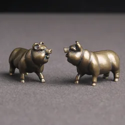 Cute Copper Pig Figurine Lucky Animal Statue Home Decor for Living Room Ornament Antique Brass Office Desk Decoration Miniature