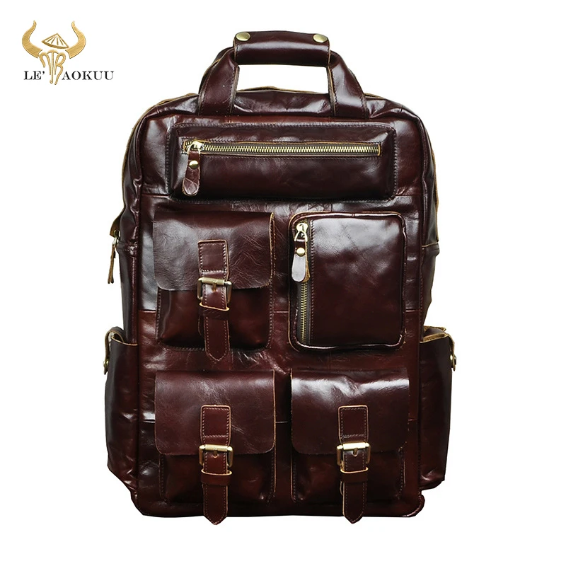 

Design Male Leather Casual Fashion Heavy Duty Travel School University College Laptop Bag Backpack Knapsack Daypack Men 1170-c