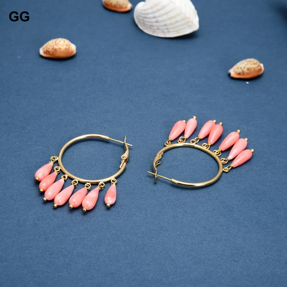 GG Pink Coral Gold Color Plated Circle Hoop Earrings For Women Exaggerate Circle Earrings Personality Nightclub