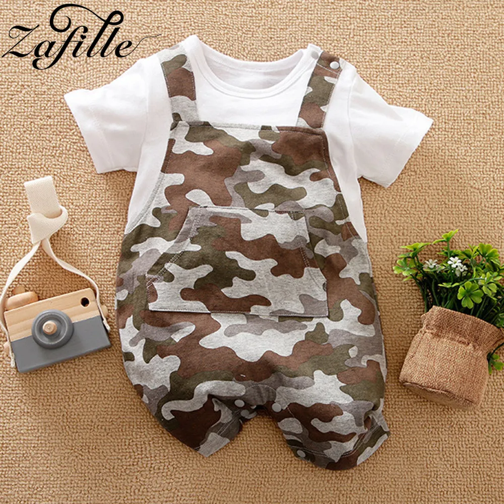 

ZAFILLE 0-18 Months Baby Boy Clothes Fake Belt Camouflage Jumpsuit For Kids Boys Clothing Military Baby Rompers Newborns Outfits