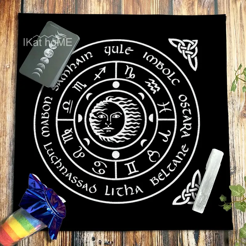 Celtic Tarots Tablecloth Triple Moon 12 Constellations Pagan Altar Cloth Divination Astrology Board Game Oracle Card Pad 49x49cm