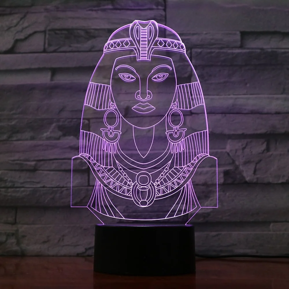 Egyptian Female Pharaoh 3D Night Lights Optical Illusion Lamp 7 Color Changing Table Lamp Christmas Birthday Gift for Boys Girls