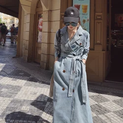 Women's Denim Trench Coat New Spring And Autumn Loose Denim Coats Windbreaker Fashion Wild Long Trench Coat Female Manteau Femme