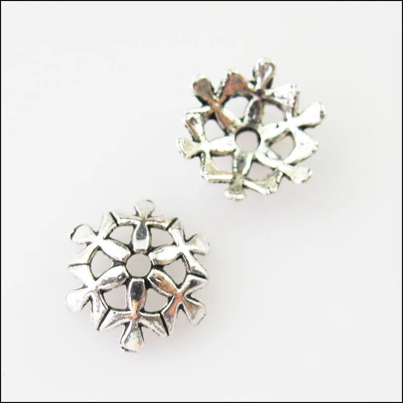 70新しいコネクタスノーフレークフラワーティベットアンシルバーエンドビーズキャップ10mm