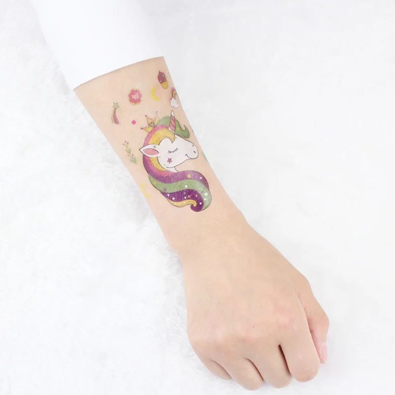 Rocooart-tatuaje de unicornio de dibujos animados para niños, tatuaje falso, tatuaje temporal, impermeable