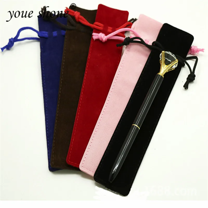 5PCS/set Crystal Pen Pencil Case Simple Solid Color Plush cloth Pencils Bag Ballpoint Pen Box Office Supplies Gifts Pencils Case