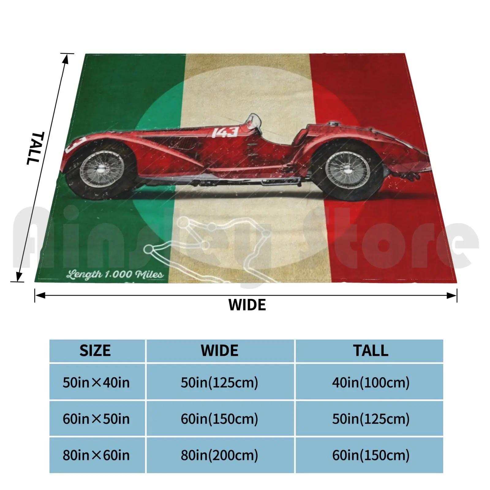 Mille Miglia Vintage Blanket Fashion Custom Race Track Racetrack Raceway Racing Speed Driver