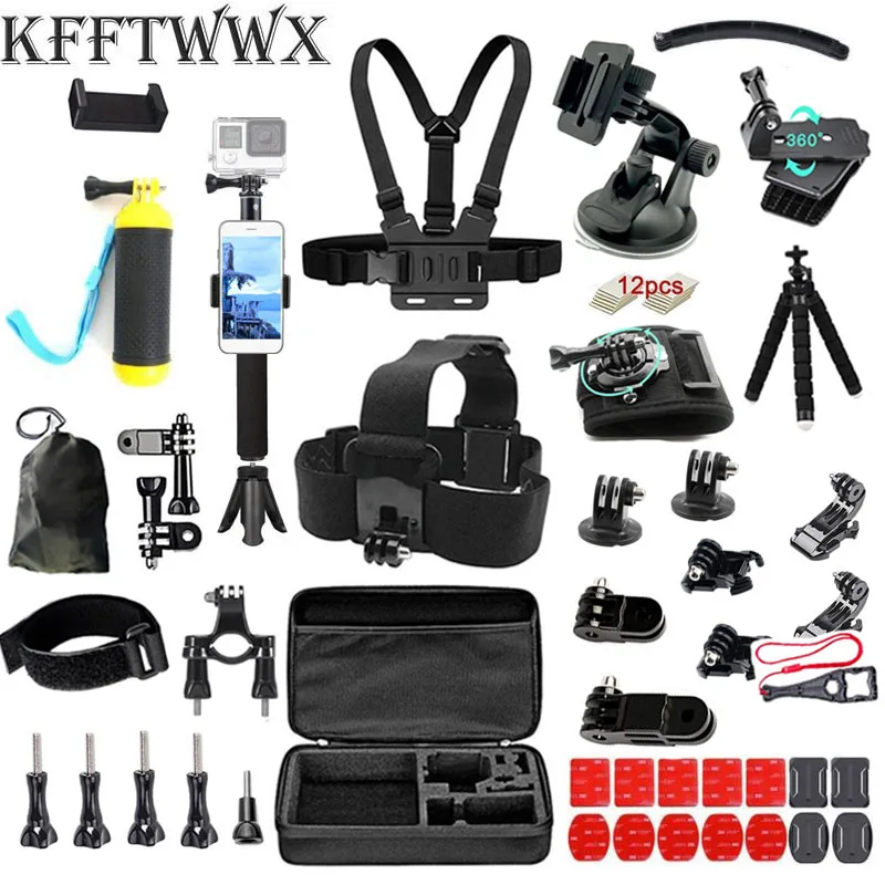 

Action Camera Accessories Kit for Gopro Hero 10 9 8 7 6 5 4 3 2 1 Black Max Fusion Session Silver Akaso DJI Yi SJCAM EKEN Vantop