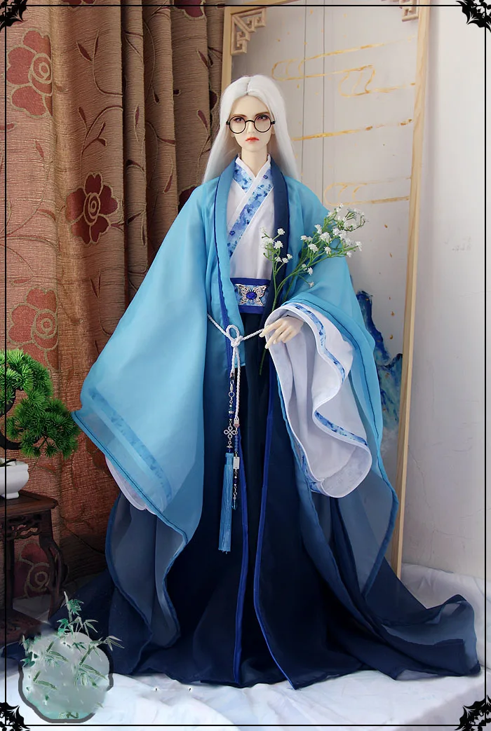 1/3 scale BJD Clothes Chinese Ancient Costume Blue Hanfu Dress Set for BJD/SD SD17 SSDF Strong Uncle Doll Accessories C1046