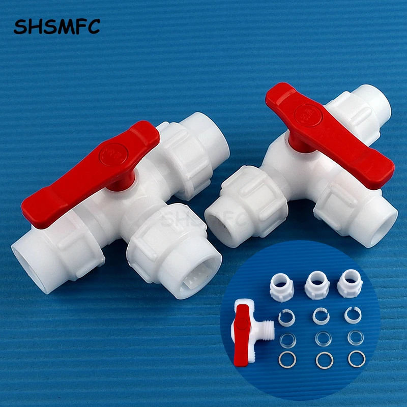 

1Pc 20/25/32mm White PVC Ball Valves Plastic Water Pipe Quick Valve PE Tube 3-Way Fast Connectors Irrigation Accessories