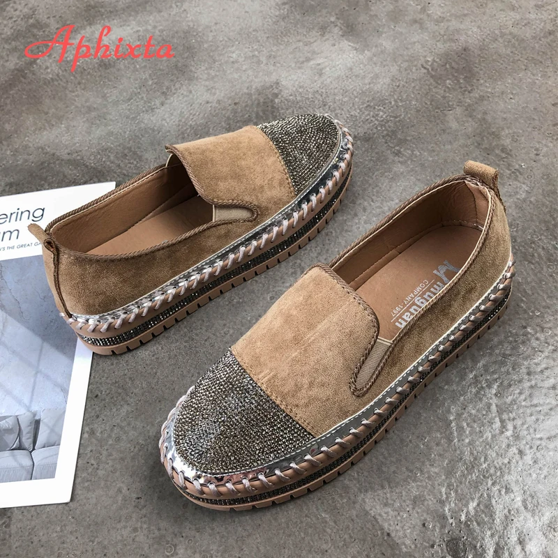 Aphixta Caldo Reale del Visone Della Pelliccia Scarpe Da Donna di Cristallo di Lusso A Mano Cuciture In Pelle Inverno Scarpe Donna Slip-on