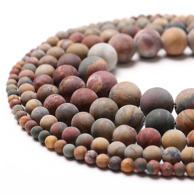 Dull Polish Natural Matte Picasso Jasper Stone Beads Round Loose Beads For Jewelry Making DIY Bracelets 15inches 4/6/8/10/12MM