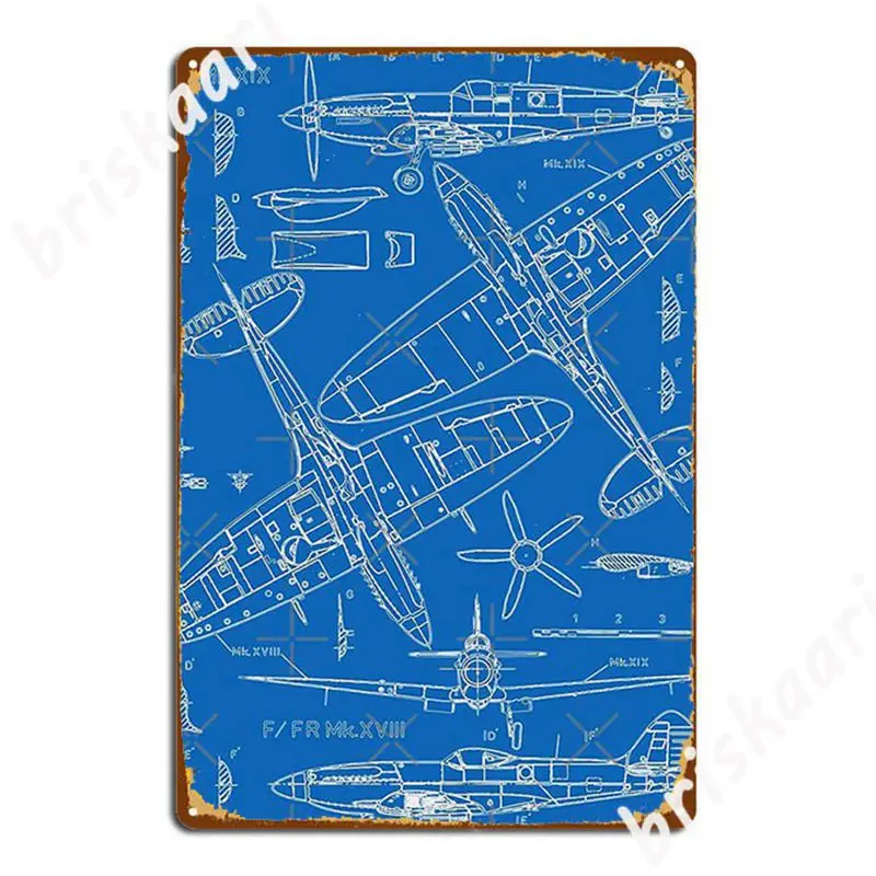 Spitfire Concept Blueprints Metal Signs Cinema Living Room Living Room Funny Wall Decor Metal Posters