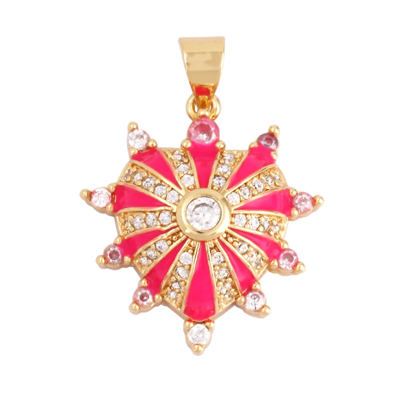 Palast-Herz-Emaille-Charm, Neon-Rosa, Orange, Türkis, roter Anhänger, Öl-Tropfen, vergoldete Farbe, Halskette, Armband-Anhänger M82 – Detail 23