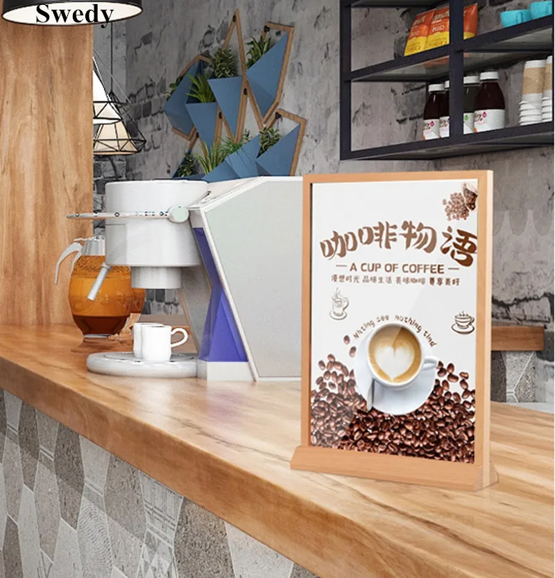 4 Pieces A6 105x148mm Wood Acrylic Sign Holder Display Stand Ad Photo Picture Poster Frame Table Menu Price Label Holder