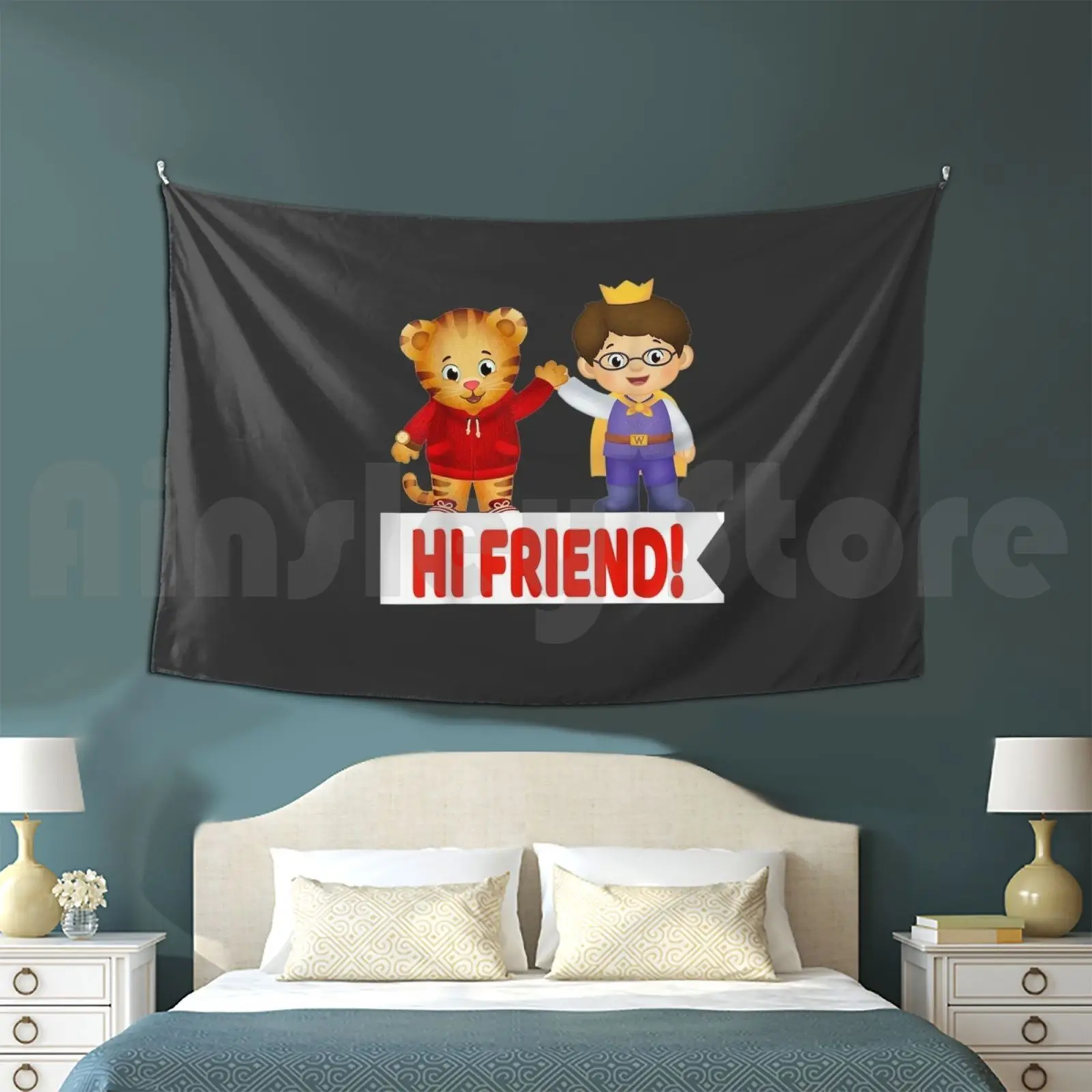 Vebyhogh-Daniel Tiger And Prince Wednesday Hi Friend Tapestry Living Room Bedroom Adults An Or A He Cute Men Him By