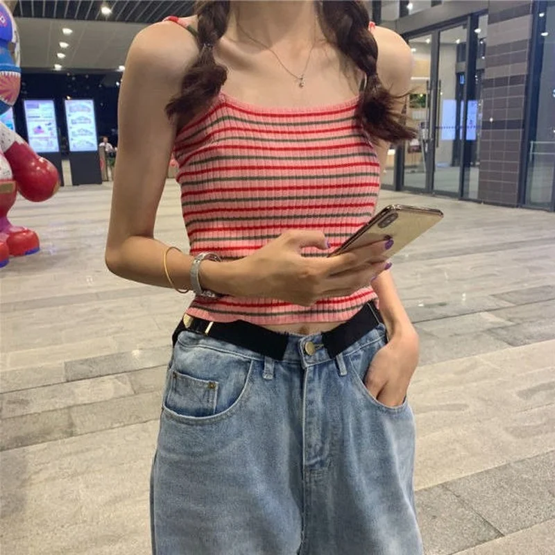 توب نسائي قصير مطرز بالخرز ، توب قصير ، سادة ، مثير ، نحيف ، عصري ، Ulzzang Ins ، ملون ، ديسكو ، يناسب كل شيء ، صيفي