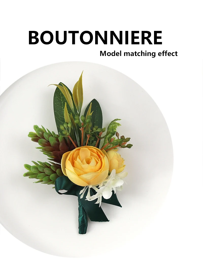 GT Sutra Lepepch Kertasnya Boutonflon Dekorasi Pernikahan Pernikahan Mawar Pergelangan Tangan Pin Boutonniere Bunga untuk Tamu