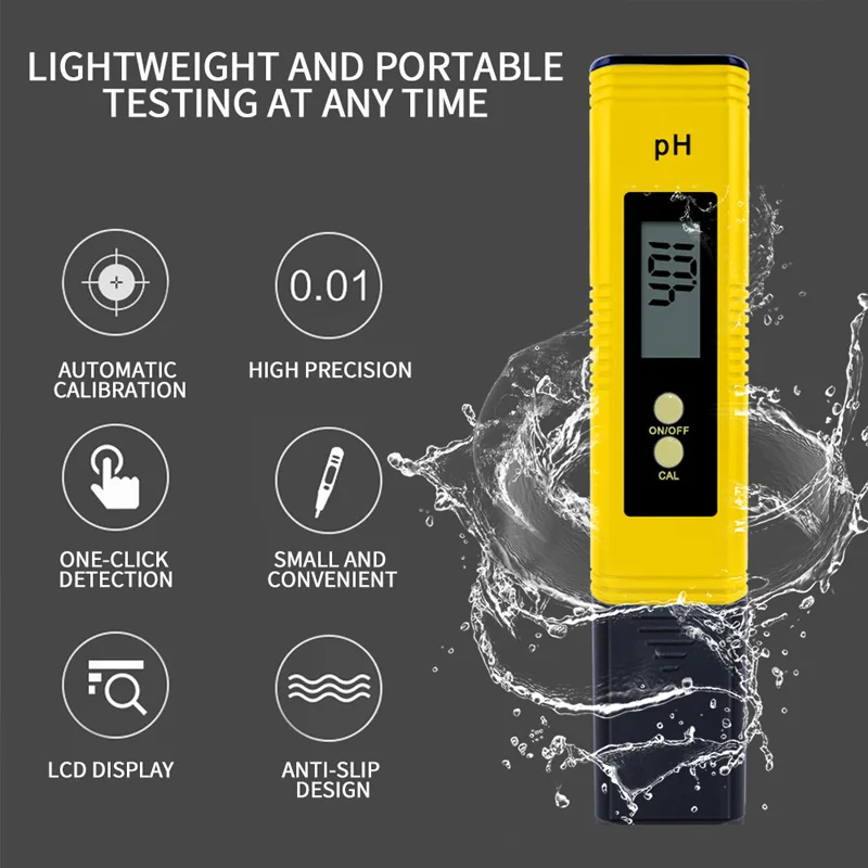 PH Meter 0.01 PH Tester di qualità dell'acqua ad alta precisione con campo di misura 0-14, adatto per acquario, piscina