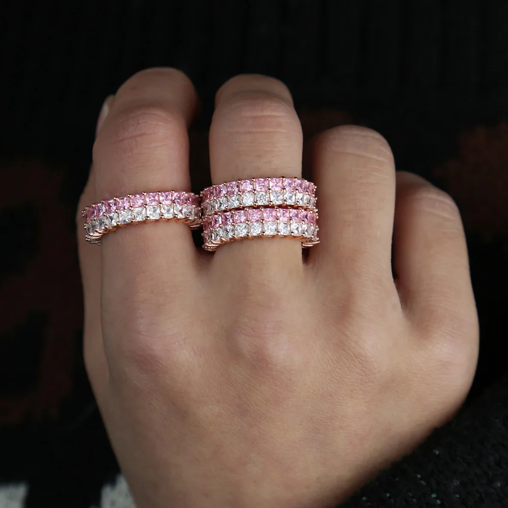 2 raw pricess cute white pink cubic zirconia cz Rose gold color wedding engagement band stack ring