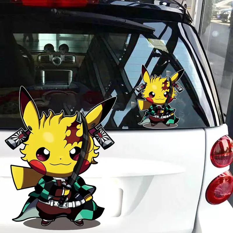 Cool Pokemon Pikachu COS Samurai Car Stickers Japanese anime Styling Waterproof Auto Window Scratch Decals Windshield Decoration