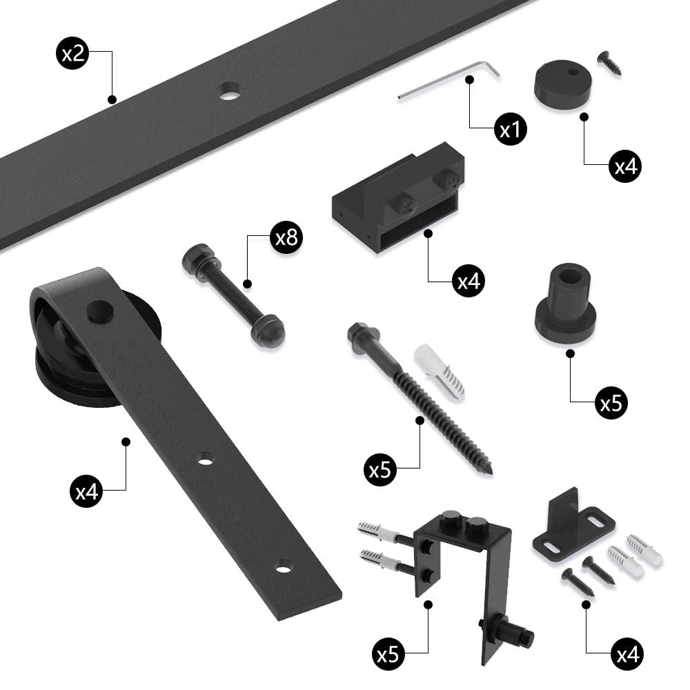 JACHOR 4-16FT Doppel Track Scheune Tür Rutsche Hardware Kit Top Montiert J Form Bypass Hardware Hängen Pulley Set für Doppel tür