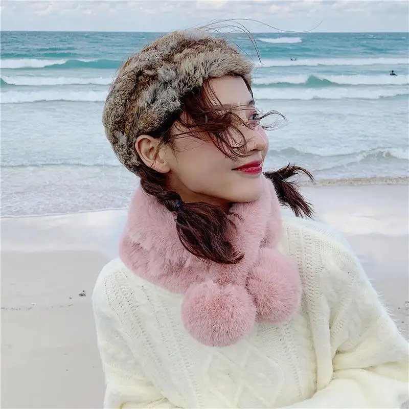 Furry Female Scarf Winter Korean New Faux Fur Cross Ball Bib Scarf Rabbit Fur Net Red Warm Fur Collar Snood Enfant Scarf Women