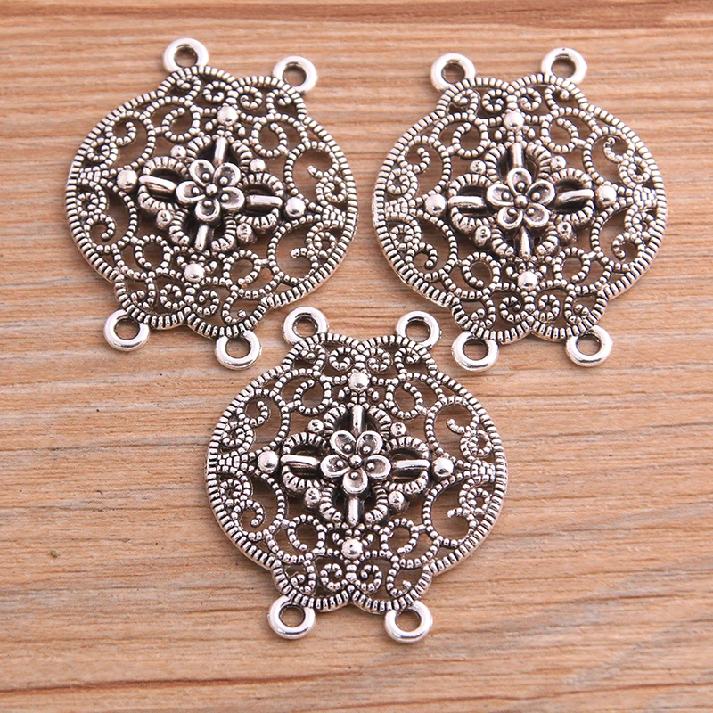 4pcs 32*37mm New Product Two Color Zinc Alloy Hollow Flower Porous Connectors Jewelry Making DIY Handmade Craft